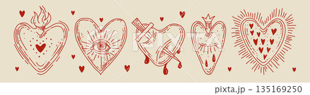 Red Mexican heart tattoo set Red Mexican heart tattoo set 135169250