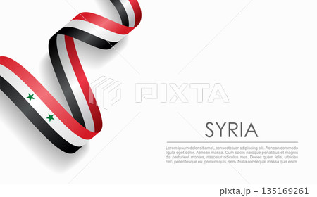 Syrian flag wavy ribbon, ideal for patriotic or cultural design themes. Vector illustration. 135169261