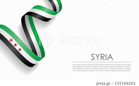 Syrian flag wavy ribbon, ideal for patriotic or cultural design themes. Vector illustration. 135169265