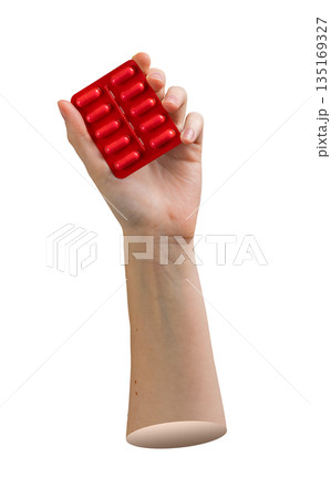 Capsule blister pack in hand. Medicine tablet dose for health, cure, remedy, prescription and Capsule blister pack in hand. Medicine tablet dose for health, cure, remedy, prescription and 135169327