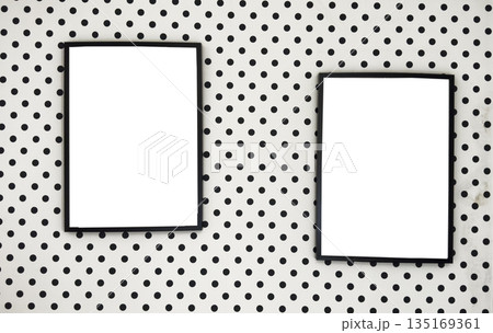 Design poster frame on wall. Blank white template with clean border for advertising, vertical mockup 135169361