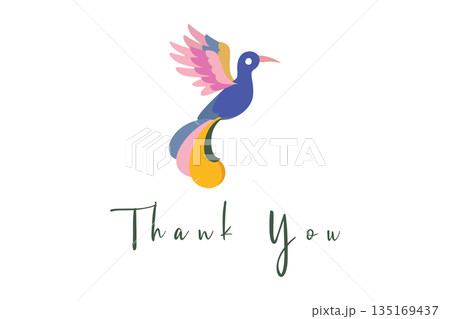 Colorful Bird Thank You Card Vector Design Illustration Template 135169437