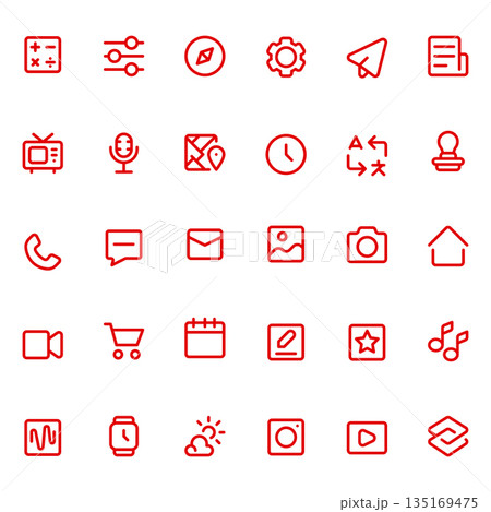Red Thin Line Icons Set Vector Illustration for Interface Design Red Thin Line Icons Set Vector Illustration for Interface Design 135169475