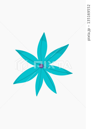 Turquoise flower illustration with purple center on white background art 135169552