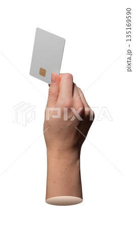 Secure payment card is held by fingers isolated on white.. Secure payment card is held by fingers isolated on white.. 135169590