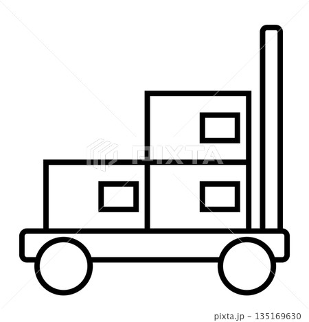 段ボール箱の積まれた台車のシンプルなアイコンイラスト 135169630