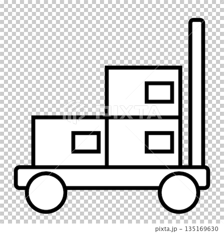 段ボール箱の積まれた台車のシンプルなアイコンイラスト 135169630
