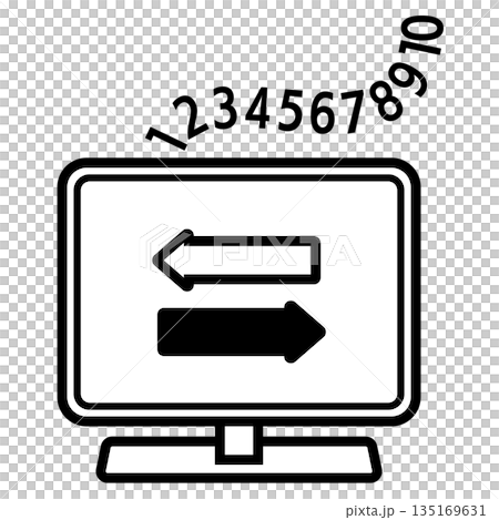 データ処理のアイコン 矢印の表示されたパソコンと流れる数字 データ処理のアイコン 矢印の表示されたパソコンと流れる数字 135169631