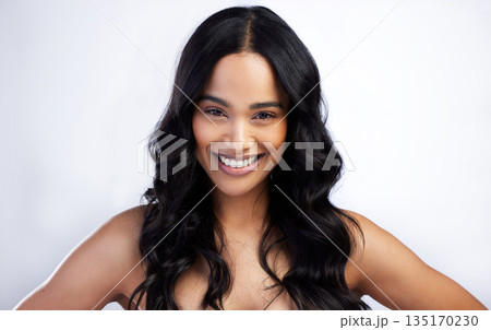 Beauty, face smile and curly hair of woman in studio isolated on a white background for skincare. Portrait, haircare and female model in natural makeup, cosmetics and salon treatment for hairstyle. Beauty, face smile and curly hair of woman in studio isolated on a white background for skincare. Portrait, haircare and female model in natural makeup, cosmetics and salon treatment for hairstyle. 135170230
