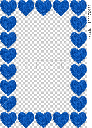 [Blue heart vertical frame] Hand embroidery illustration material 135170471