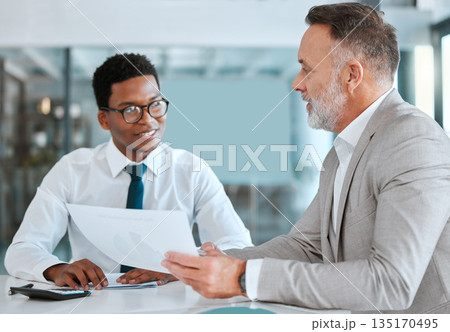 HR, interview or documents with a business man and candidate for vacancy meeting in an office. Manager, recruitment and hiring opportunity with human resources reading a cv or resume in the boardroom HR, interview or documents with a business man and candidate for vacancy meeting in an office. Manager, recruitment and hiring opportunity with human resources reading a cv or resume in the boardroom 135170495