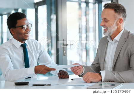Human resources, interview and hiring with a business man and candidate for a vacancy meeting in an office. Manager, recruitment and contract opportunity with an employee handing a cv or resume to hr Human resources, interview and hiring with a business man and candidate for a vacancy meeting in an office. Manager, recruitment and contract opportunity with an employee handing a cv or resume to hr 135170497