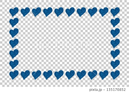 [Blue heart horizontal frame] Hand embroidery illustration material 135170852