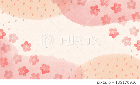 春の和紙テクスチャと水彩風カラーで描いた桜の和風背景。桜と和紙の水彩風な春の壁紙。 春の和紙テクスチャと水彩風カラーで描いた桜の和風背景。桜と和紙の水彩風な春の壁紙。 135170910