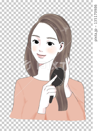 Illustration material: Brushing, beautiful hair, hair care, women Illustration material: Brushing, beautiful hair, hair care, women 135170986