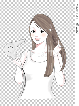 イラスト素材:ドライヤー・ブロー・美髪・ヘアケア・女性 イラスト素材:ドライヤー・ブロー・美髪・ヘアケア・女性 135170987