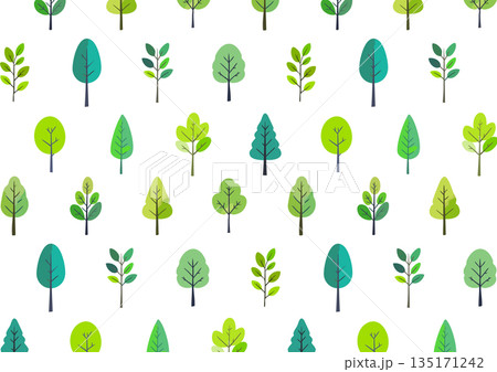 木と草の背景　樹木の手描き風イラスト　北欧風 135171242