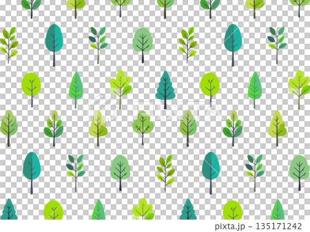 木と草の背景　樹木の手描き風イラスト　北欧風 135171242