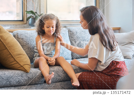 Sad, communication and a mother with a child for love, empathy and listening to a problem. Care, mental health and mom with support for a little girl after bullying, school stress or depression Sad, communication and a mother with a child for love, empathy and listening to a problem. Care, mental health and mom with support for a little girl after bullying, school stress or depression 135171472