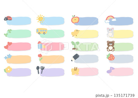 やさしいパステルカラーのワンポイント付きボタン素材セット｜幼稚園・保育園HP向け 135171739