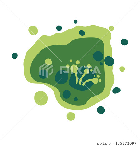 Microscopic mold colony in a damp indoor environment shows green and black fungus growth. 135172097