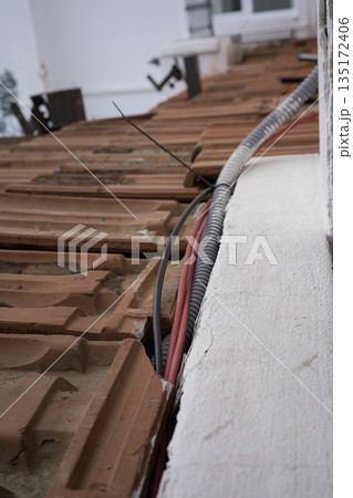 Rustic brown tile roof and sea view 135172406