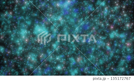 Abstract turquoise and cyan glowing particles forming a cosmic star cloud with a bright ethereal glow 135172767