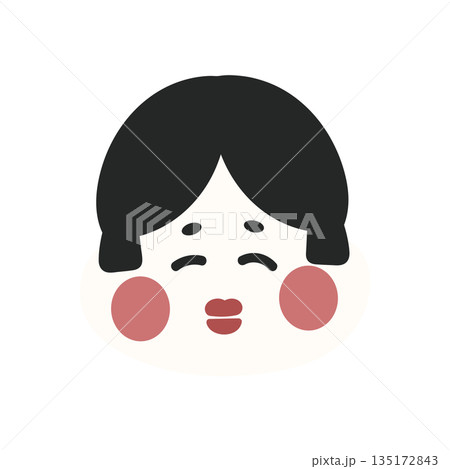 おかめ、おたふくの手描きイラスト 135172843