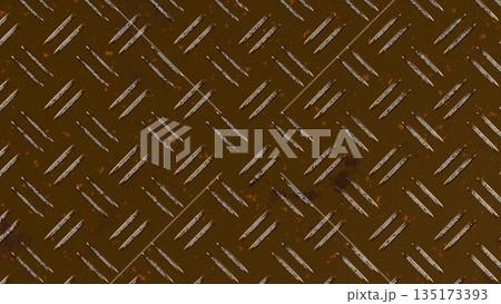 Brown diamond tread metal plate industrial background texture. 3D rendering illustration 135173393