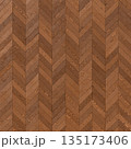 Dark wood herringbone parquet floor pattern rustic background. 3D rendering illustration 135173406
