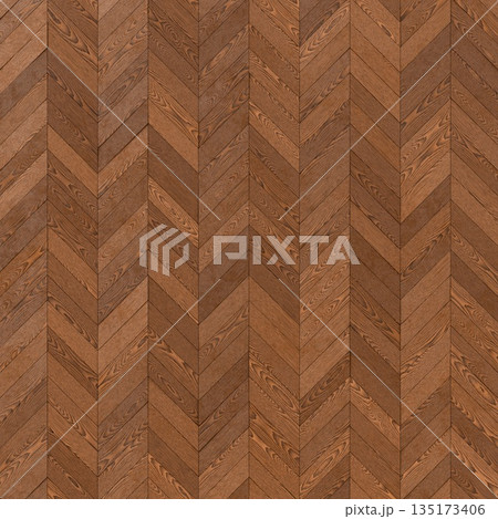 Dark wood herringbone parquet floor pattern rustic background. 3D rendering illustration 135173406
