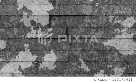Layered horizontal planks with peeling paint aged rustic wall texture. 3D rendering illustration 135173411