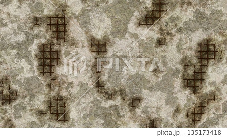 Heavily Damaged Concrete Wall With Rust And Cracks. 3D rendering illustration Heavily Damaged Concrete Wall With Rust And Cracks. 3D rendering illustration 135173418