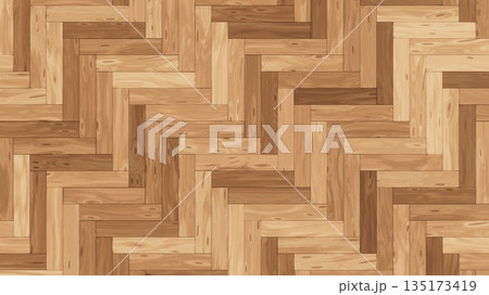 Parquet Wood Floor In Chevron Pattern Top View. 3D rendering illustration 135173419