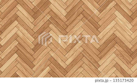 Herringbone Wooden Parquet Floor Texture Top View. 3D rendering illustration 135173420
