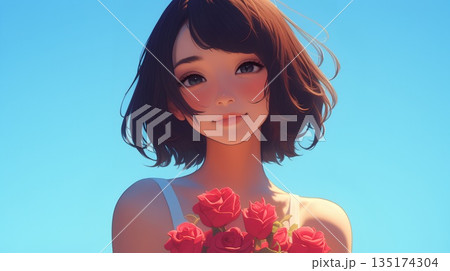 花を持つ女性 135174304