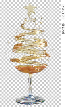 Champagne Glass Art: Christmas Tree Swirl with Star Topper for Holiday Celebration 135174570