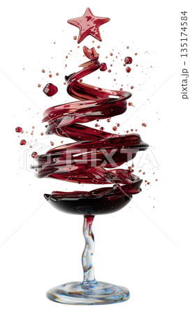 Wine Glass Christmas Tree With Red Swirl and Star Top Festive Holiday Art 135174584