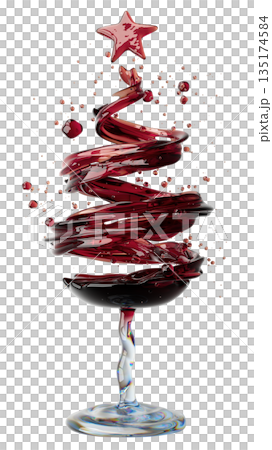 Wine Glass Christmas Tree With Red Swirl and Star Top Festive Holiday Art 135174584