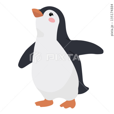 Cute Little Penguin Looking Up with Curiosity Illustration 135174884
