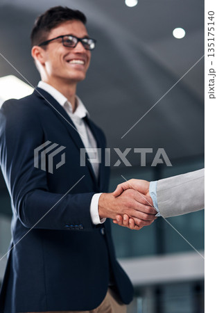 Collaboration, handshake and business men in office for partnership, recruitment deal and thank you. Corporate, agreement and happy male workers shaking hands for onboarding, support and teamwork Collaboration, handshake and business men in office for partnership, recruitment deal and thank you. Corporate, agreement and happy male workers shaking hands for onboarding, support and teamwork 135175140
