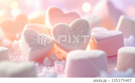 Sweet pink and red heart-shaped marshmallows on a white backgroundSweet pink and red heart-shaped marshmallows on a white background. Sweet pink and red heart-shaped marshmallows on a white backgroundSweet pink and red heart-shaped marshmallows on a white background. 135175407