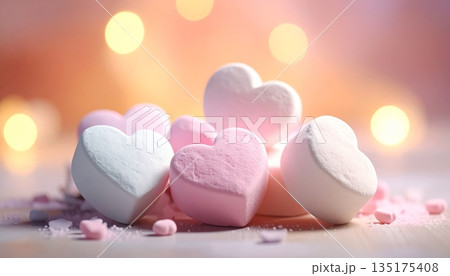 Sweet pink and red heart-shaped marshmallows on a white backgroundSweet pink and red heart-shaped marshmallows on a white background. Sweet pink and red heart-shaped marshmallows on a white backgroundSweet pink and red heart-shaped marshmallows on a white background. 135175408