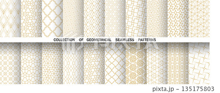 Geometric set of seamless golden and white patterns. Simple vector graphics 135175803