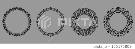 Set of decorative frames Elegant vector element for design in Eastern style, place for text. Floral black and gray borders. Lace illustration for invitations and greeting cards Set of decorative frames Elegant vector element for design in Eastern style, place for text. Floral black and gray borders. Lace illustration for invitations and greeting cards 135175808