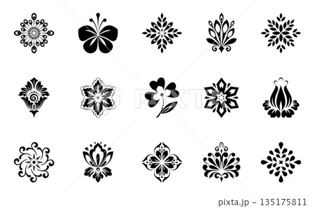 Flower icons set. Isolated elements for design. Vector graphics. Flower collection Flower icons set. Isolated elements for design. Vector graphics. Flower collection 135175811