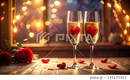 glasses of champagne at festive lights glasses of champagne at festive lights 135175912