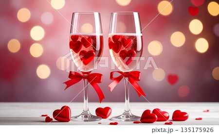composite image of red champagne and hearts composite image of red champagne and hearts 135175926