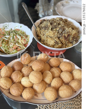 Traditional Middle Eastern Feast with Savory Dishes in New York 135176022