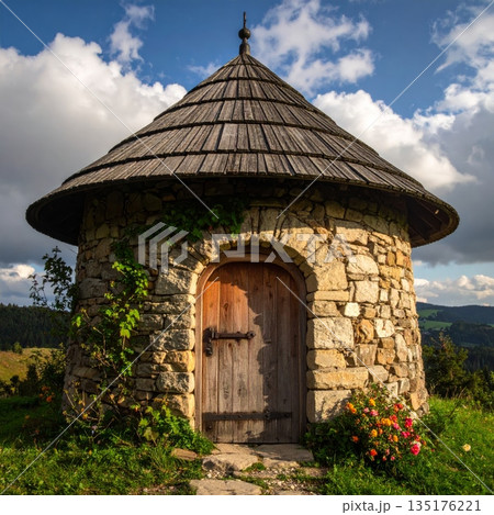 wooden door on the hill 135176221